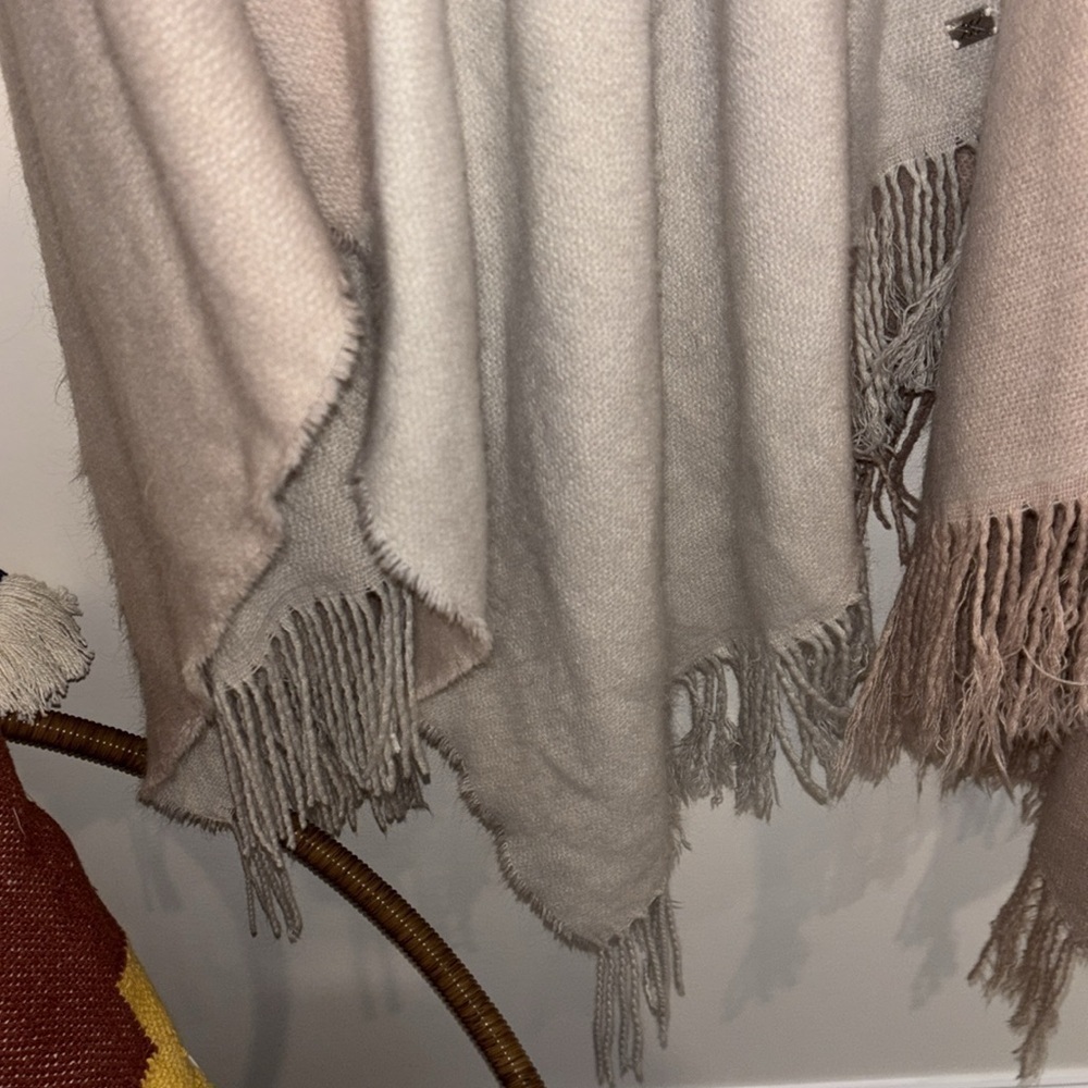 Soia & Kyo Yadira Woven Scarf/Cardigan in Tan and Cream With Fringe - Picture 7 of 8